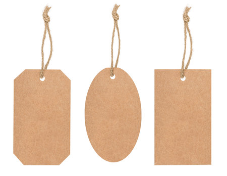 Set of three different shape blank paper tags isolated on white backgroundの写真素材