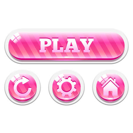 Set of pink striped glassy buttons. Menu elements for web or game design. Interface elements Isolated on white backgroundのイラスト素材
