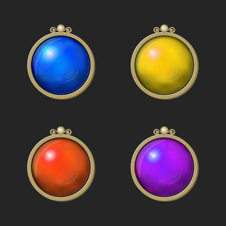 Beautiful colorful shiny round set of Game elements. Isolated on the dark backgroundのイラスト素材