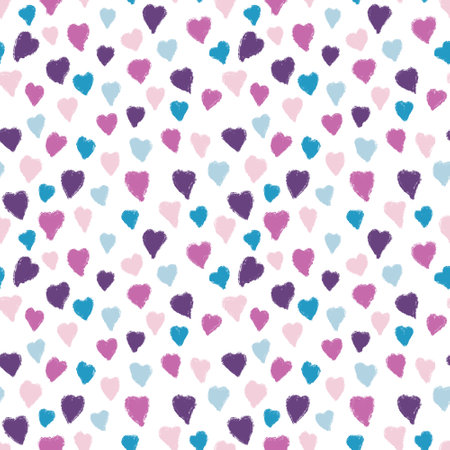 Pattern of hearts in pink colors. Hand-drawn pattern with texture for children's clothing and...