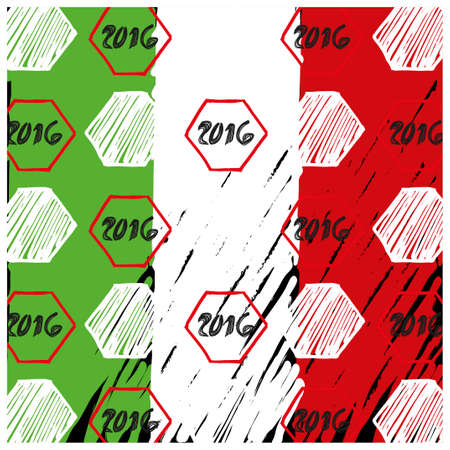 Pattern for football championship. A hand drawn soccer ball vector pattern and a Italy flag. Set of flagsのイラスト素材
