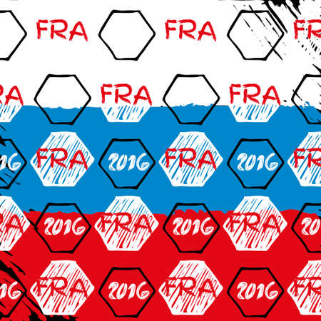 Pattern for Euro 2016 France football championship. A soccer ball pattern and  a French flag. Russia flagのイラスト素材