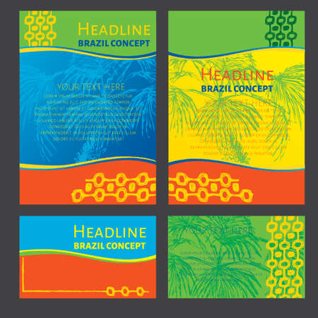 Abstract vector template design with colored lines and waves. Sport concept banners. Brazil, Ipanema hand drawn pattern.のイラスト素材