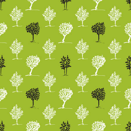 Seamless pattern. Green trees. Hand drawn trees set. Summer colors.のイラスト素材