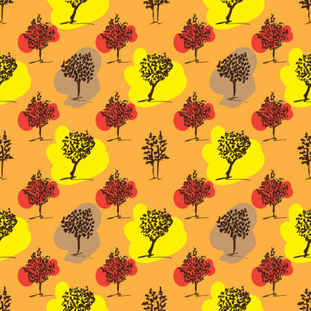 Seamless pattern. Fall colors trees. Hand drawn trees set. Autumn colors design.のイラスト素材