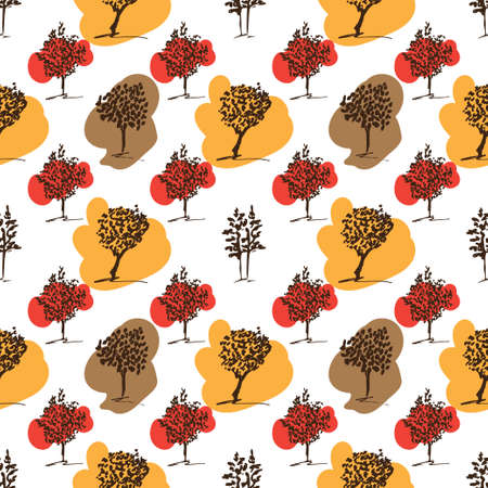 Seamless pattern. Fall colors trees. Hand drawn trees set. Autumn colors design.のイラスト素材