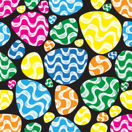 Ipanema beach seamless pattern set. Vector illustration. Brasil style pattern. Oval shape. Wave pattern.のイラスト素材