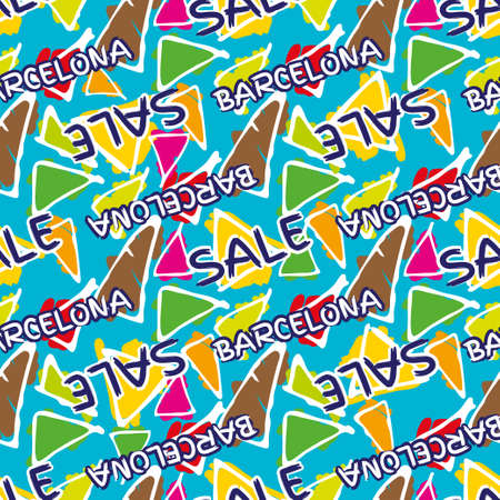 Triangle hand drawn vector seamless pattern with word sale. Gaudi mosaic pattern and word Barcelona. Antonio Gaudi pattern. Barcelona patternのイラスト素材
