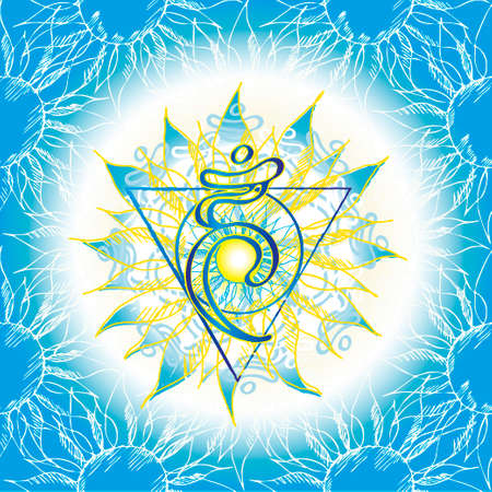 Chakra Vishuddha icon, ayurvedic symbol, flower pattern. 21 june. World yoga Day. International yoga day.の写真素材