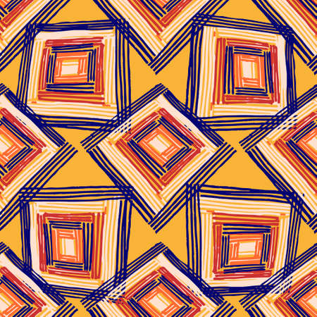 Rectangle mandala hand drawn seamless vector pattern. Geometric romb print in vector pattern. Hand drawn fashion stylish pattern.の写真素材