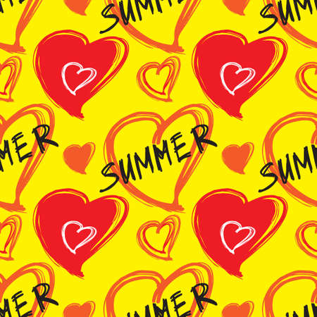 Summer seamless pattern. Vector pattern with hart shape. Hand drawn pattern.の写真素材