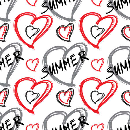 Summer seamless pattern. Vector pattern with hart shape. Hand drawn pattern.