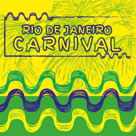 Vector illustration. Hand drawn  composition of Brazil Carnival. Ipanema beach pattern.のイラスト素材