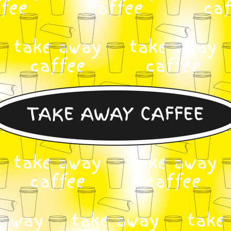 Food hand drawn sign logo template. Vector logo and pattern. Take away caffe design.のイラスト素材