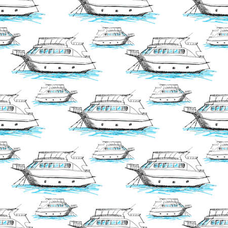Nautical seamless pattern inspired with small yachts on waves. Texture for web, print, wallpaper, home decor, spring summer fashion fabric, textile, invitation for website background.のイラスト素材