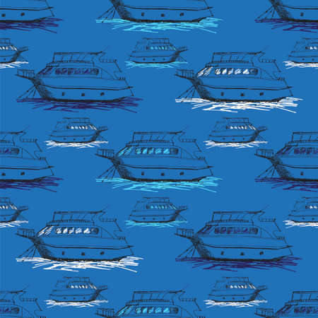 Nautical seamless pattern inspired with small yachts on waves. Texture for web, print, wallpaper, home decor, spring summer fashion fabric, textile, invitation for website background.のイラスト素材