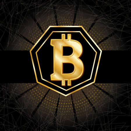 ICO and Bitcoin conceptual design and template. Initial coin offering concept vector illustration of golden letters ICO and Bitcoin setのイラスト素材