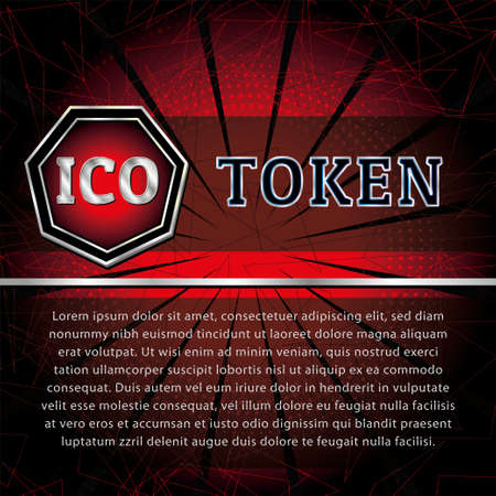 ICO and Token conceptual design and template. Initial coin offering concept vector illustration of golden letters ICO and Token setのイラスト素材