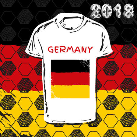 Vector template. Soccer cup 2018. Football hand drawn pattern set with t-shirt and flag of Germanyのイラスト素材