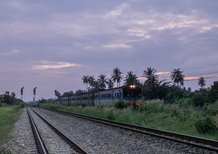 A train passing by in countrysideの写真素材