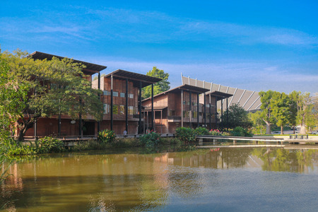 Wooden Modern-Style Buldings at Mahidol Universityの写真素材
