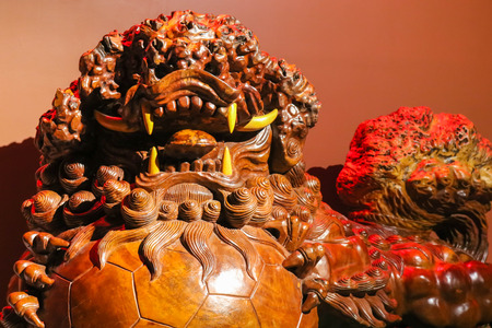 Wooden sculture of Qilinの写真素材
