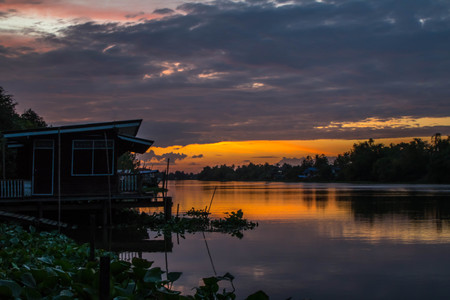 Beautiful sunshine by the river in countrysideの写真素材