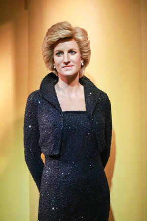 Princess Diana's wax figure at Madame Tussauds Bangkok features her graceful pose, elegant attire, and warm smile, embodying her timeless charm and compassion.の写真素材