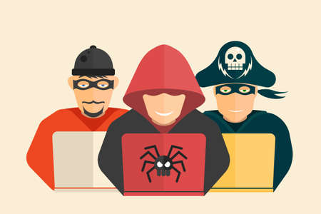 Cyber security. Hacker, computer pirate and scammer.のイラスト素材