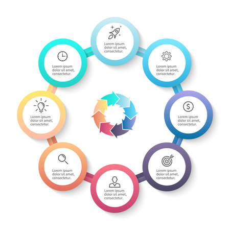 Infographic business template with 8 options, parts. Vector design element.のイラスト素材