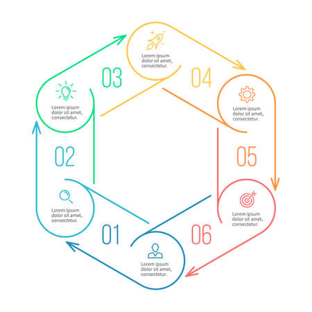 Triangle for infographics. Minimalistic chart, diagram with 6 steps, parts.のイラスト素材
