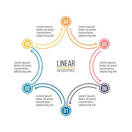Linear infographis. Minimalistic chart, diagram with 6 steps, options. Vector design element.のイラスト素材