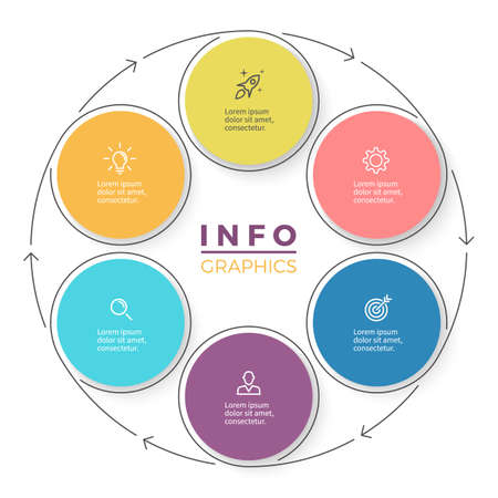 Six steps infographics with arrows. Vector design element.のイラスト素材