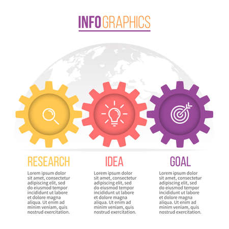 Business infographics. Timeline with 3 gears stepsのイラスト素材
