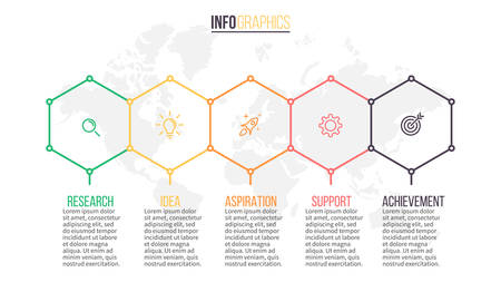 Business infographics. Timeline with 5 steps, hexagons. Vector template.のイラスト素材