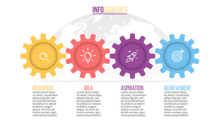Business infographics. Timeline with 4 steps, gears, cogwheels.のイラスト素材