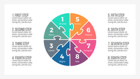 Pie chart. Presentation template with 8 steps, options.のイラスト素材