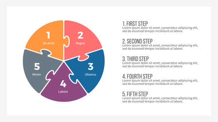 Pie chart. Presentation template with 5 steps, options.のイラスト素材