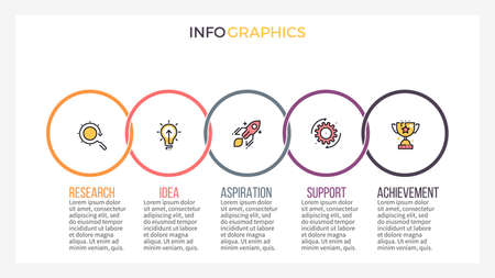 Business infographics. Presentation slide, chart, diagram with 5 steps, circles.のイラスト素材