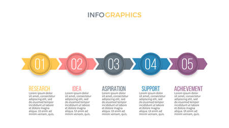 Business infographics. Presentation slide, chart, diagram with 5 options, arrows.のイラスト素材