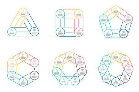 Outline pie charts with 3 - 8 steps, sections.のイラスト素材