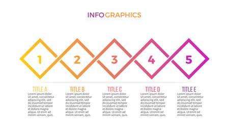 Business infographics. Presentation slide, diagram with 5 steps, squares.のイラスト素材
