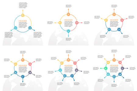 Business infographics. Linear diagrams with 3-8 steps, options. Vector charts.のイラスト素材