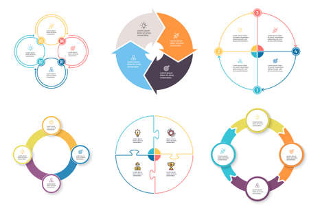 Business infographics. Diagrams with 4 steps, options. Vector pie charts.のイラスト素材