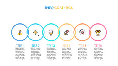 Business infographics. Presentation slide, chart, diagram with 6 steps, circles.のイラスト素材
