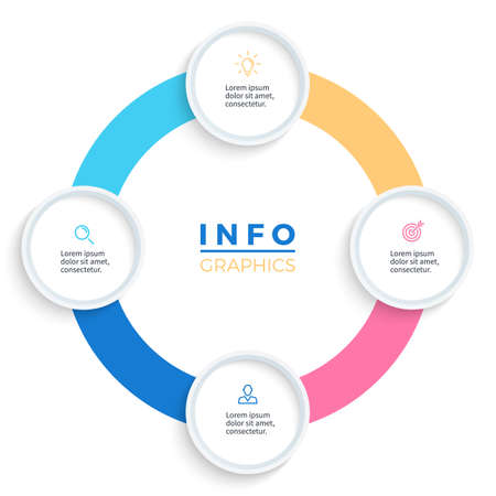 Vector pie chart. Presentation template with 4 steps, options, sections.のイラスト素材