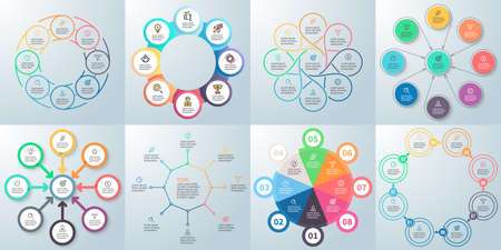 Business infographics. Diagrams with 8 steps, options. Vector pie charts.のイラスト素材