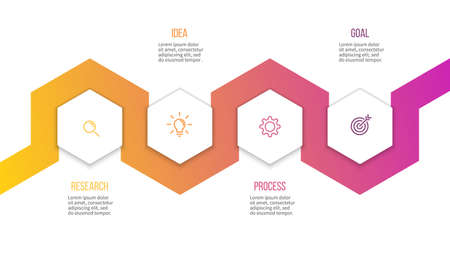 Business infographics. Presentation with 4 steps, hexagons. Vector template.のイラスト素材