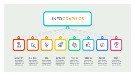 Business hierarchy infographic. Organization chart with 8 options. Vector template.のイラスト素材