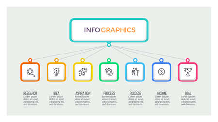 Business hierarchy infographic. Organization chart with 7 options. Vector template.のイラスト素材